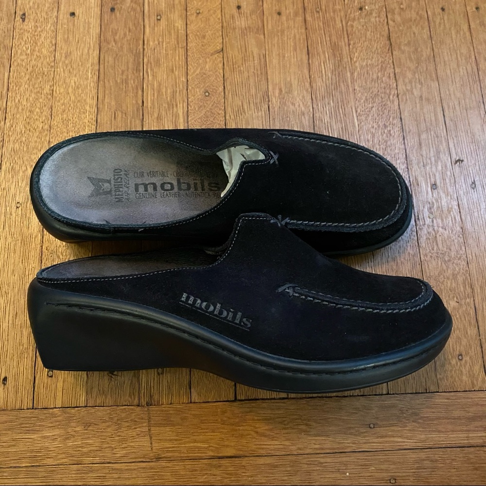 Mephisto Mobils Suede Slip On Wedge Mules